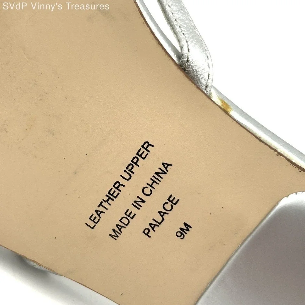 Lord & Taylor Palace Silver Rhinestone Kitten Heel Slide Sandals Size 9M